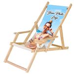 Ferocity Deck Chair Wooden Folding Lounger Chair with Armrest and Drink Holder Garden Beach Chair Design White Your Logo Photo [119]