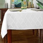 SASTYBALE Jacquard Tablecloth Flower Pattern Polyester Table Cloth Spill Proof Dust-Proof Wrinkle Resistant Table Cover for Kitchen Dining Tabletop (White, Rectangle/Oblong, 152 x 213 CM (6-8 Seats))