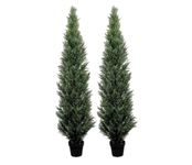 6 Foot Pre-Potted Evergreen Outdoor Artificial Cedar Tree Privacy Screen for Front Porch Decor, Outdoor Decor, Entryway Fake Tree, Tall Faux Tree with UV Resistant Coating (2 Pack)