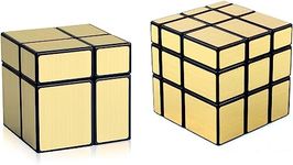 D ETERNAL Mirror Cube 2x2 3x3 Speed Cube Set, 2x2x2 3x3x3 Mirror Blocks Different Shapes Puzzle Cube Gold 2 Pack