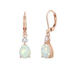 EVER FAITH Dainty Created Opal Waterdrop Dangle Earrings for Women Girls, Glamour Cubic Zirconia October Birthstone Teardrop Leverback Earrings White Rose Gold-Tone