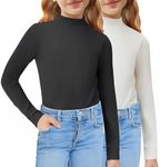 Arshiner Girls Mock Turtleneck Tops Long Sleeve Mock Neck Shirt Slim Fit Base Layer Black/White 7-8 Years