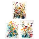 Artery8 Set of 3 A4 Wildflowers Colourful Watercolour Floral Artworks Spring Flower Field Unframed Wall Art Living Room Poster Prints Pack