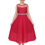 Sunny Fashion Girls Dress Red Chiffon Wedding Bridesmaid Dance Maxi Gown Pageant Party Age 12 Years