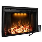 Benrocks 33” Electric Fireplace Inserts with Glass Door, Multicolor Flames & Fire Crackling Sounds, Timer, Overheating Protection, 750/1500W, Logset