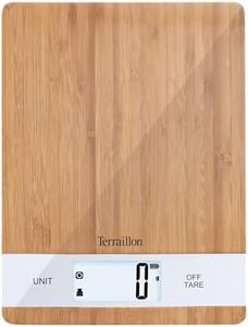 TERRAILLON - BAMBOO USB C - Balance de cuisine électronique en Bambou Naturel, Rechargeable par USB, Ecran LCD rétro-éclairé, Capacité 3 kg, Graduation 1g, Tare, Conversion liquides, Bambou
