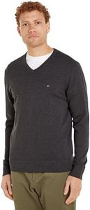 Tommy Hilfiger Jersey Hombre Essential Cotton con Cuello de Pico, Gris (Dark Grey Heather), 3XL