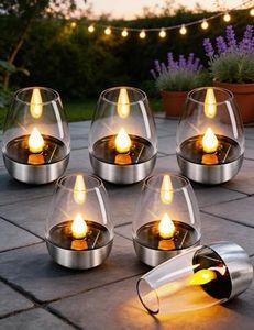 JOLLYTOPIA Waterproof Flameless Solar Powered Tea Lights 6 Pack Reusable LED Flickering Candle Lanterns for Outdoor Garden Camping