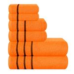 MyOwn Ultra Soft 6 Pack Cotton Towel Set, Contains 2 Bath Towels 28x55 inch, 2 Hand Towels 16x24 inch & 2 Wash Coths 12x12 inch, Ideal Everyday use, Compact & Lightweight - Orange, 71653