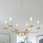 PUMING Gold Chandelier for Dining Room Modern Farmhouse Chandelier 6 Light Classic Candle Ceiling Hanging Light Fixture for Kitchen Living Bedroom Room Foyer Entryway