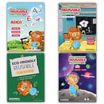 SHOPNDIA Eco-Friendly Reusable Notebooks for Kids Handwriting Improvement Early Learning Activities for Children Kids Learning Books - Hindi, Alphabet, Mathematics, Plain Drawing Books- Set of 4