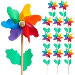 12-Pack Rainbow Flower Pinwheels for Yard and Garden - Wind Spinners and Outdoor Party Favors for Kids, Pride and Birthday Decorations