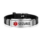 GMXLin Medical Alert Silicone Sport Bracelet for Men Women Stainless Steel First Aid Health Monitoring Adjustable Emergency ID Wristband Bracelets, stainless-steel