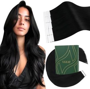 Ugeat Black Tape in Human Hair Extensions Jet Black Tape in Extensions Human Hair for Short 12 Inch Shoulder Length to Add Volume Easy to Apply for Daily 20Pcs 30G