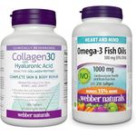 Webber Naturals Collagen30 with Hyaluronic Acid, Bioactive Collagen Peptides, 180 Tablets & Omega-3 Fish Oil 1,000 mg, 210 Softgels, Supports Cardiovascular Health and Brain Function