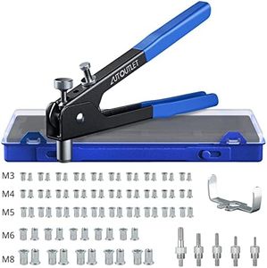 AUTOUTLET Professional Rivet Gun Pop Rivet Gun Kit with 86PCS M3/M4/M5/M6/M8 Threaded Rivet Nut and Rivets Wrench for Furniture, Decoration, Car, Trailer, Boat
