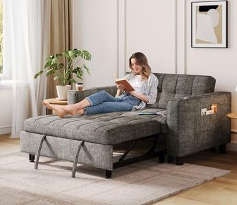 LINSY 54" Pull Out Couch with Charging Station, Small Sleeper Sofa Bed with Cup Holder, 3 in 1 Convertible Loveseat Sleeper Couch for Apartment, Dorm Room, Bedroom and Small Space, Gray