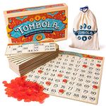 Tombola Bingo Board Game | The Italian Game of Chance for Family, Friends and Large Parties Up to 24 Players! | Includes Calling Board, 90 Tombolini Tiles, 24 Double-Sided Cards and 360 Chips