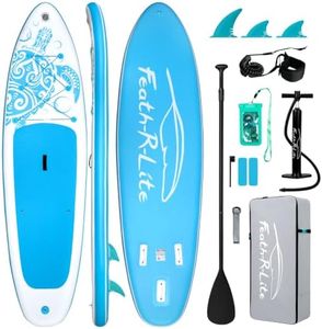 FEATH-R-LITE Inflatable Paddle Board Stand Up Paddleboards for Adults SUP with Premium Accessories Pump, Adjustable Paddle, Leash, Three Fins, Backpack (Blue Turtles)