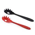 Silicone Pasta Fork, 2 Pcs High Temperature Resistance Silicone Integrated Spaghetti Spoon (Black Red)