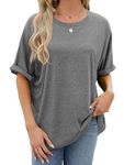 Famulily Oversized T-Shirt for Women UK Summer Baggy Tshirts Comfy Short Sleeve Tee Shirts (XXL, Grey)