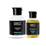 Pink Woolf Shaving System for Men | Pre Shave Oil + After Shave Lotion | Smooth Shave & Post Shave Skin Comfort | Works with Safety & Cartridge Razors | OCEANIC BLUE AQUATIC SCENT