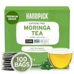 HANDPICK, Moringa Tea Bags (100 Count) Non-GMO, Caffeine Free, Pure Moringa Leaves | Sweet and Light Herbal Tea Bags, Round Eco-conscious Tea Bags