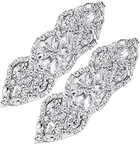 2 Pieces Rhinestone Applique 2 Pack Rhinestone Applique Rhinestone Iron on Patch Wedding Appliques for Bridal Wedding Dress Decoration or Headpieces Garters(Silver)