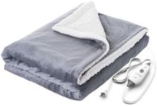 Pure Enrichment PureRelief Plush Heated Throw (50” x 60”) - 4 InstaHeat™ Settings, Soft Micromink & Sherpa Fabric, Machine Washable with Storage Bag - Cozy Electric Blanket for Couch or Bed Use