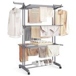 SONGMICS Clothes Drying Rack 4-Tier, Foldable Laundry Drying Rack 173 cm Tall, Steel, Rolling Clothes Horses, Laundry Hanger Dryer Airer, Indoor Outdoor Use, Dove Gray ULLR701G01V2