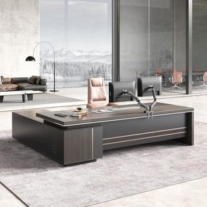 Nuipesn 87" Reversible L-Shaped Executive Desk, 2" Top, Power and Storage