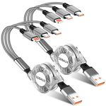 SDBAUX Multi Charger Cable, [3A/1M/2-Pack] Universal 3 in 1 USB Retractable Charging Cord Lead with iP/Micro USB/Type C Adapter Connectors, for Phone, Samsung Galaxy, LG, Sony, Moto, Xiaomi, Kindle