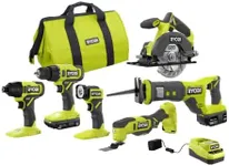 RYOBI ONE+ PCL1600K2 18V Cordless 6-Tool Combo Kit with 1.5 Ah Battery, 4.0 Ah Battery, and Charger