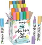 Liquid Chalk Markers for Chalkboard Erasable (20 Vintage Colors) - Bold Dry Erase Marker Chalk Pens for Blackboard, Windows, Bistro, Glass - 6mm Reversible Tip