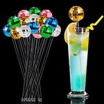 Disco Balls Cocktail Stirrer 15pcs Plastic Round Top Swizzle Sticks Muticolored Mirror Disco Ball Coffee Beverage Drink Mixing Stirrers for 1970s Disco Party Home Bar Shop Use