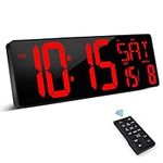 XREXS Large Digital Wall Clock with Remote Control, 16.5 Inch LED Large Display Count Up & Down Timer, Adjustable Brightness Alarm Clock with Day/Date/Temperature for Home, Gym, Office and Classroom