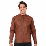 Leather Retail Men's Polyurethane (Pu) Solid Standard Length Biker Jacket -Large, Brown