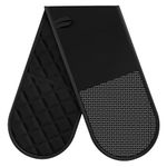 Oven Gloves Heat Resistant, Oven Mitts Withstand 500℉,Anti-Slip Silicone Oven Glove,Double Black Oven Gloves for Kitchen Cooking,Dessert Making,BBQ