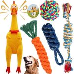 YOUHAVEDEAL Dog Rope Combo 5 in 1 Toys + Squeaky Chew Natural Latex Rubber Squeaky Chicken Toy (Large) | Interactive Toys for Medium Breed- Color May Vary