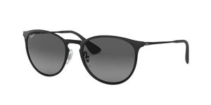 Ray-Ban RB3539 Erika Metal Round Sunglasses, Black/Polarized Light Grey Gradient Grey, 54 mm