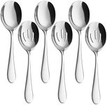 Large Serving Spoons, 6 Pieces Stainless Steel Spoon Set Includes 3 Serving Spoons and 3 Slotted Serving Spoons, Buffet Serving Utensils, Catering Serving Utensils for Party Banquet，Dishwasher Safe