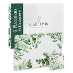 Cork Placemats Set of 6 and Matching Coasters (12 Pieces) - Heat Resistant Cork Place Mats 16" x 12", Hard Backed Cork placemats (Green Leaf)