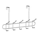 Premier Housewares Over Door Coat Hooks | Over The Door Hanger for Bedroom with 10 Hooks | Anti-Slip Cloths, Belts, Coat Hooks for Door | Chrome Wire Frame Door Coat Hanger