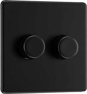 BG Electrical Double Dimmer Switch, 2-Way Push On/Off, 200W, Matt Black