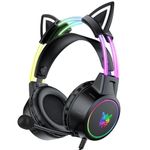 Lightweight Gaming Headsets with Removable Cat Ears,Gradient RGB Light, Wired Over- Ear Headphones for PC/PS4/PS5/XBOX/Switch, Virtual Surround Sound & Noise Cancelling Mic, Auto-Adjust Headband