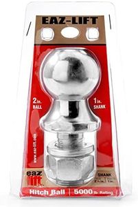 Eaz-Lift 48222 2" Hitch Ball with 1" Shank -Chrome Plated Heavy Duty Steel, 5,000 lb Rating
