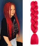 Jumbo Braiding Hair Pieces 1 Bundle 24inch Jumbo Braids Hair Extensions Kanekalon Crochet Twist Hair Synthetic High Temperature Fiber Afro Box (Red)