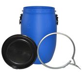 ITP Packaging 60 Litre Plastic Blue Open Top Storage Barrel with Lid and Latch Ring, UN Approved, Food Grade