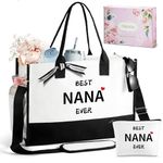 Nana Christmas Gifts, Can-vas Tote Bag for Women, Gifts for Nana, Nana Gifts, Mom Gifts, Best Nana Ever Travel Beach Bag w Makeup Bag Inner Pocket Side Pocket Shoulder Strap Gift Box Card