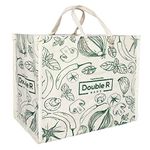 DOUBLE R BAGS Waterproof Large Cotton Canvas Shopping Bags Kitchen Essentials with Full Handles (Green; 18inch L x 11inch W x 14.5inch H) (Pack of 2, Short Handle)